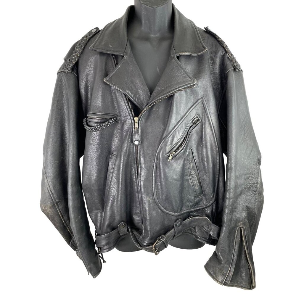 Vulcan Motorcycles Ripples Black Belted Lined Motorcycle Jacket Mens Size Large